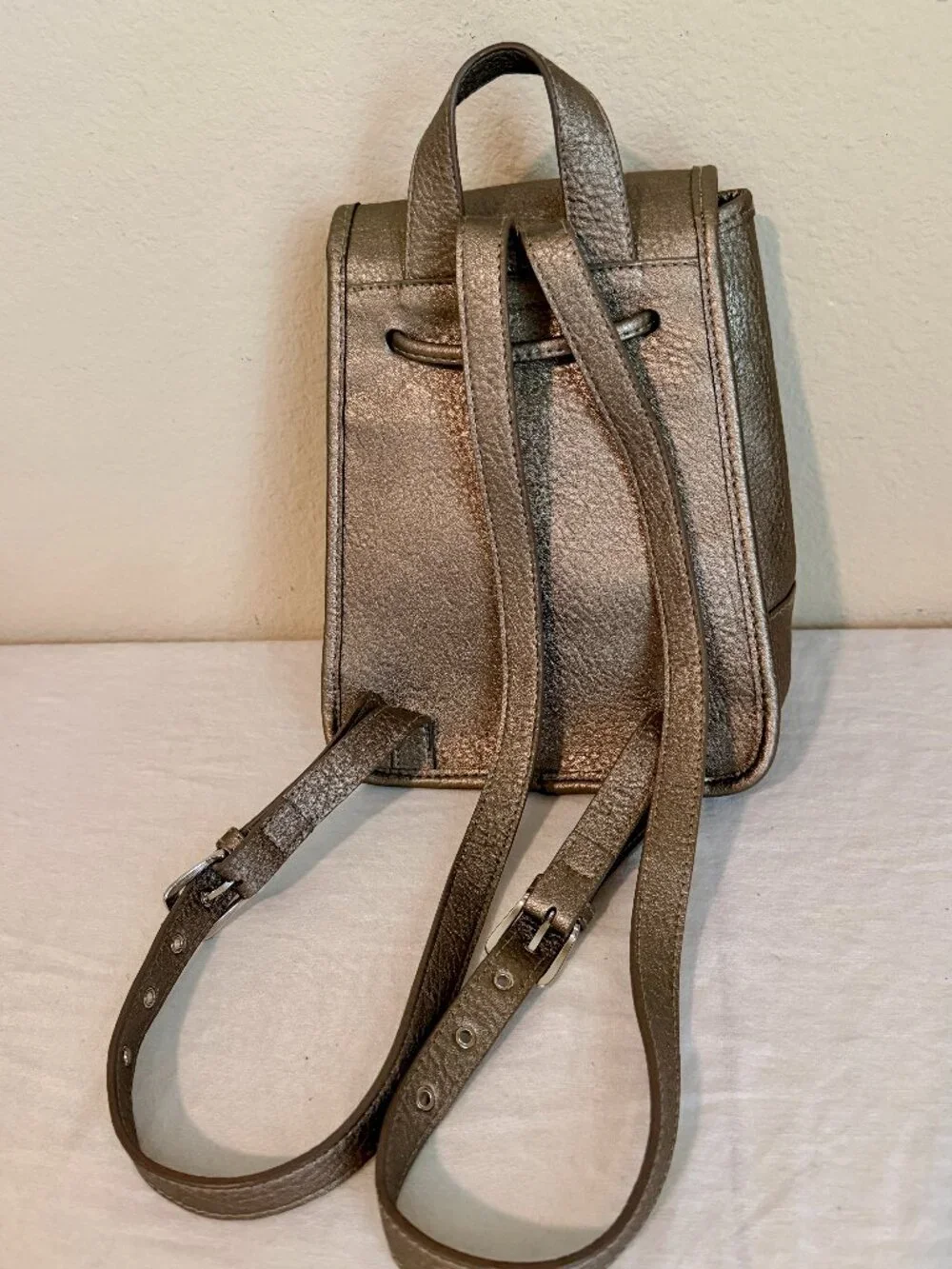 Free People Josie Mini Vegan Faux Leather Backpack Metallic Gun Metal Gold